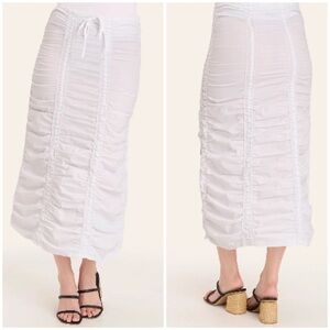 XCVI Ruched Ruffle Cargo Maxi Skirt Size XS White Stretch Cotton Poplin